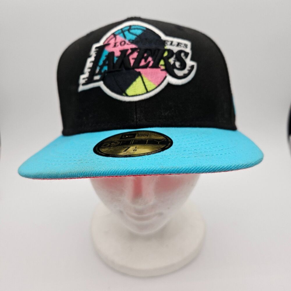 Los Angeles Lakers Men's New Era Vice City 59FIFTY Hat Black/Teal Size 7 1/8